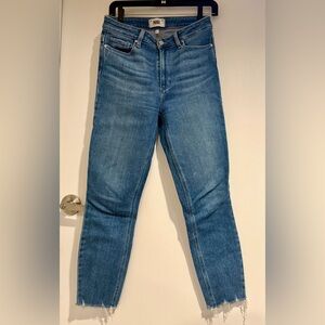 PAIGE Denim Blue Skinny Jeans with Frayed Hem